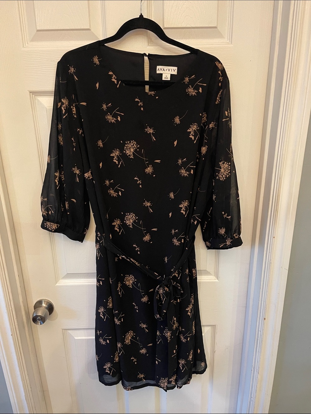 Ava & Viv Black Floral Tie-Waist Mini Dress